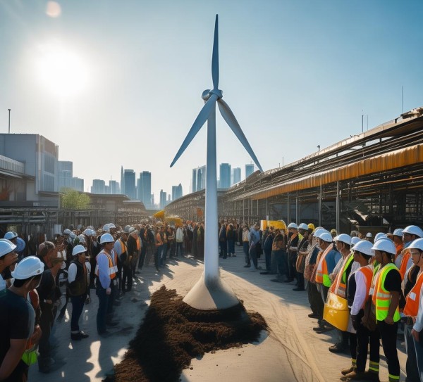 某市风电新能源装备制造项目开工，助力双碳目标实现